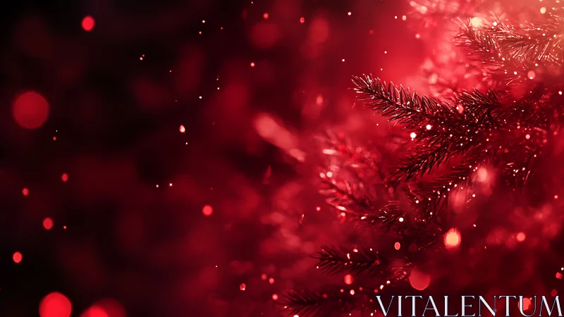 Macro study of red-tinted conifer needles with bokeh diffusion.