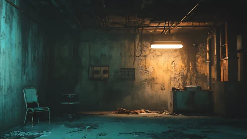 Fluorescent ghostlight over a forgotten industrial basement.