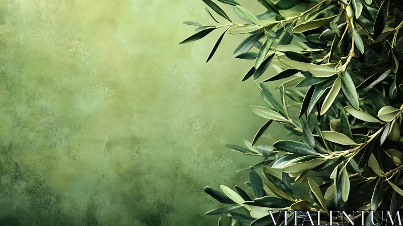 Olive branches on textured green background, high-detail layout