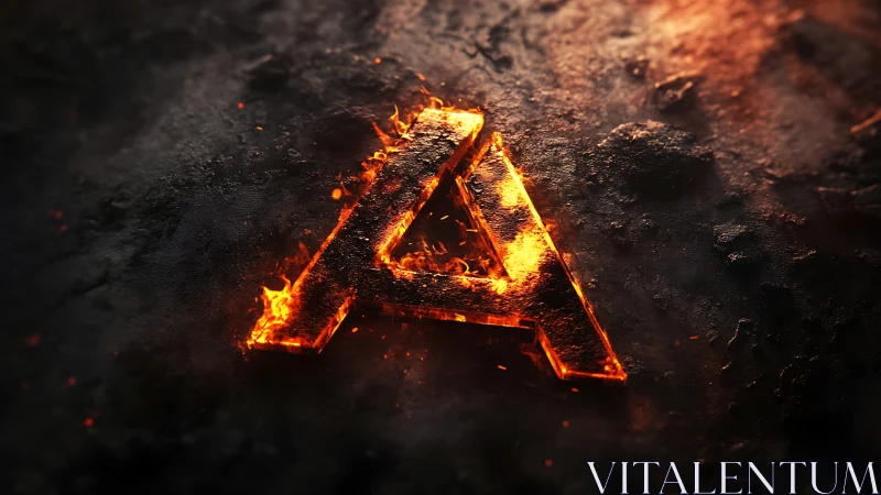 Glowing letter A rendered with molten lava effect on dark textured surface.