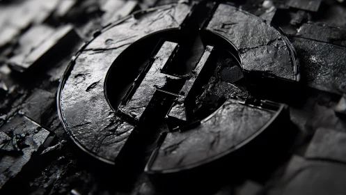 Industrial metallic C and H logo on textured black surface.