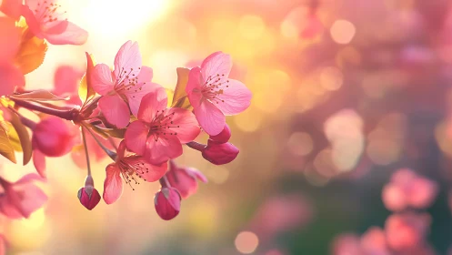 Pink Blossoms Glowing in Golden Sunlight.