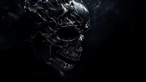 Midnight inferno skull forged from liquid shadow and steel.