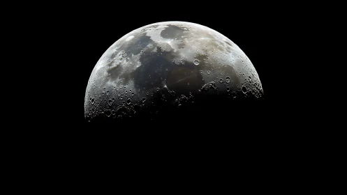 Crisp lunar crescent reveals cratered surface in deep black