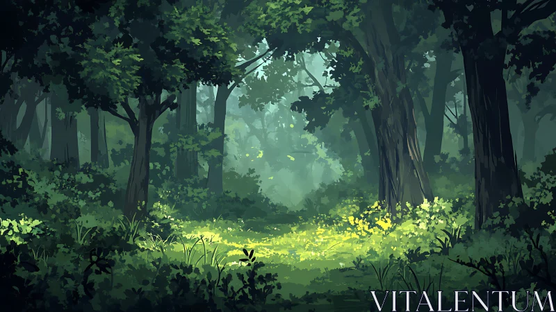 Luminescent Forest Canopy: Digital Painting Composition.