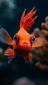 Bright orange reef fish glides forward with curious focus