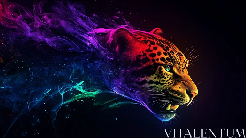 Neon Leopard in Motion Against Darkness.