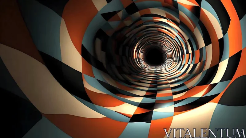 Parametric checkerboard vortex tunnel with receding vanishing point.