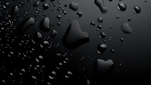 Macro water droplets on hydrophobic dark surface with specular glare