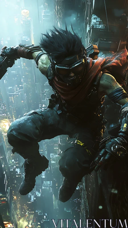 Neon updraft hurls the masked runner across the skywall