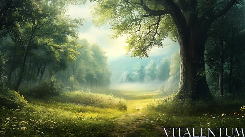 Enchanted Forest Clearing Glowing with Golden Light