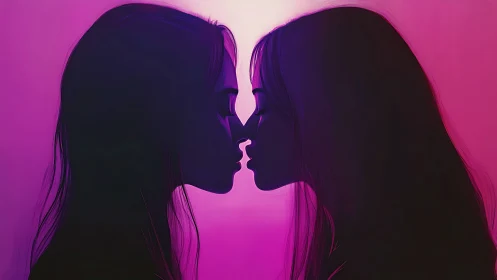 Two mirrored female silhouettes converge in profile alignment