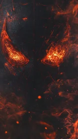 Digital painting of molten mask with fiery negative space eyes.