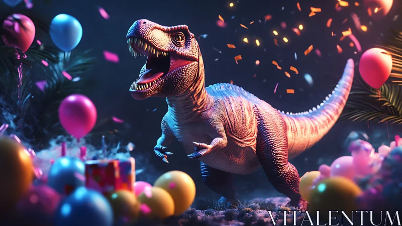 Neon Velociraptor Celebrates at Luminous Party Scene