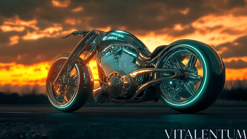 Sunset street cruiser glowing with futuristic chrome curves.