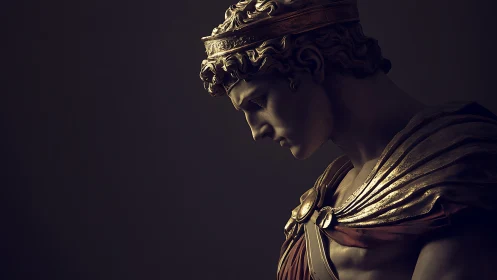 Classical marble bust in dramatic chiaroscuro lighting.