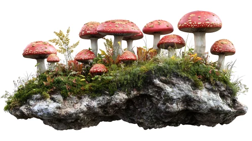 Mushroom archipelago floats through crisp white nothingness