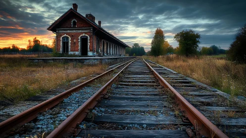 Sunset lingers over a forgotten railway station’s last tracks.