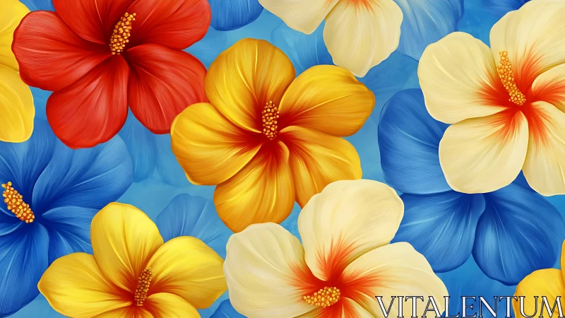 Vibrant Hibiscus Blooms Against Brilliant Blue Sky