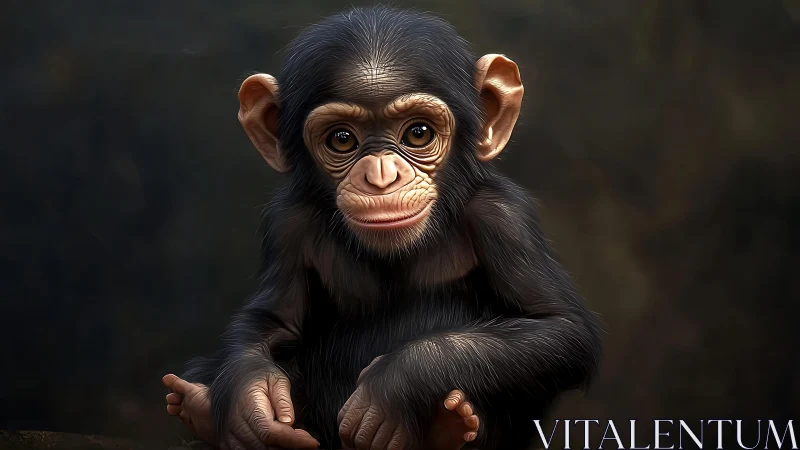 Hyperreal juvenile chimpanzee portrait in soft studio light