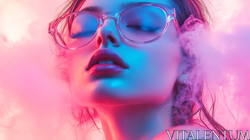 Neon dreamer drifting through sugar-pink vapor skies.