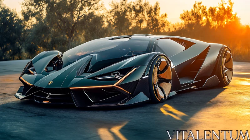 Futuristic low-profile concept hypercar on sunlit roadway.
