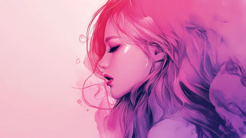 Monochromatic pink side-profile portrait with vaporlike gradients