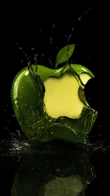 Green apple splash erupts around crisp bitten core.