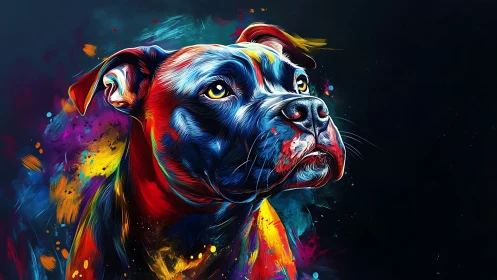 Vibrant digital portrait of a dog rendered in neon brushwork