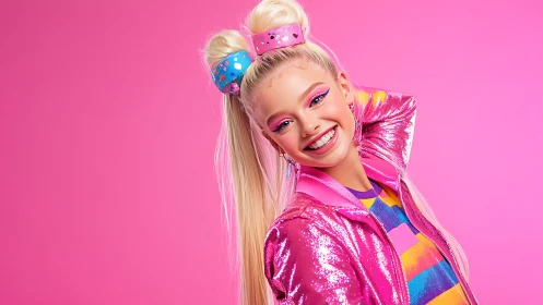 Bright Young Star Radiating Joy in Vibrant Pink.