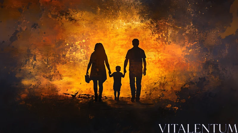 Family Silhouettes Against Fiery Golden Glow.