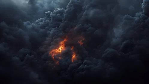Dense black storm clouds with central fiery light core.