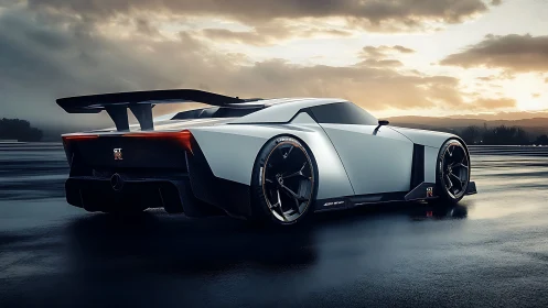 Twilight track beast stalking wet asphalt in mirror chrome.