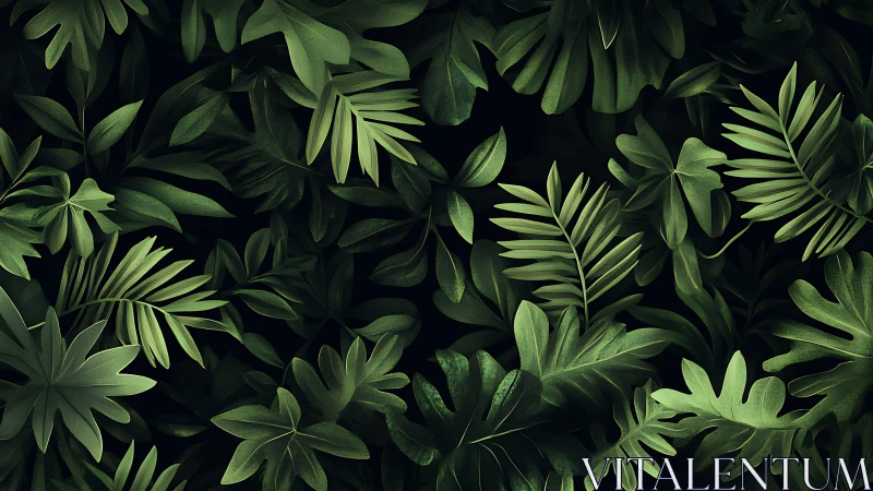 Overlapping tropical foliage forms a dense uniform canopy