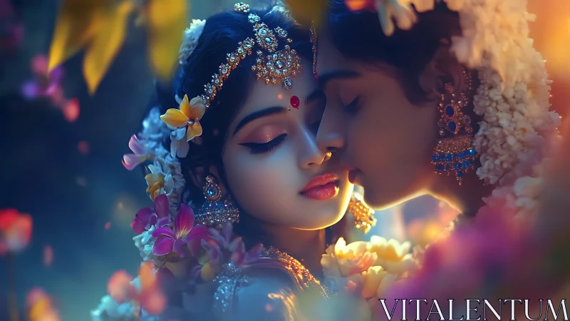 Digital Rendering of Decorative Female Profile with Floral Elements