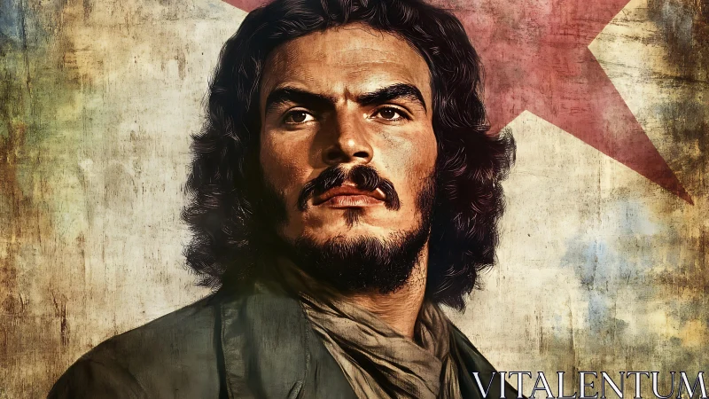 Bearded man portrait before weathered flag background.