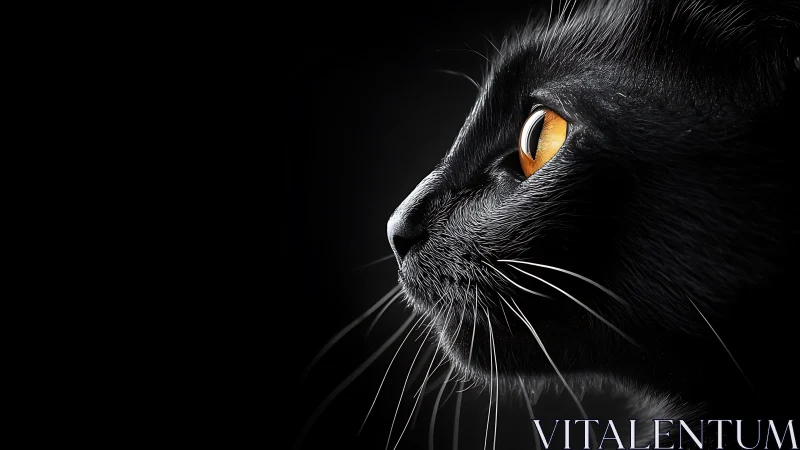 Black Cat with Golden Eyes in Profile Against Dark Background