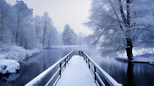 Silent snowbridge crossing a river of winter hush.