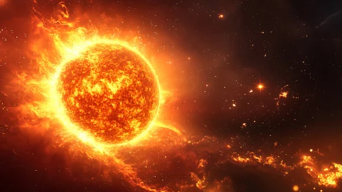 Solar surface erupts with molten plasma arcs in deep space.