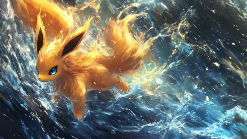 Dynamic fiery creature rendered in high-energy fluid motion field