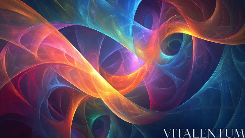 Vibrant swirling fractal ribbons curve through deep space