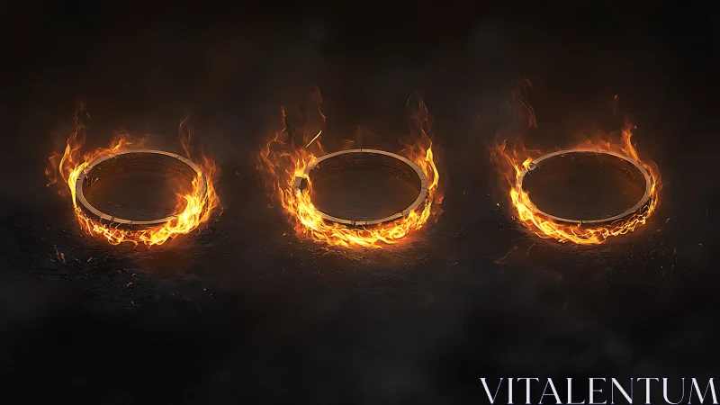 Three Blazing Tire Rings Against Darkness.