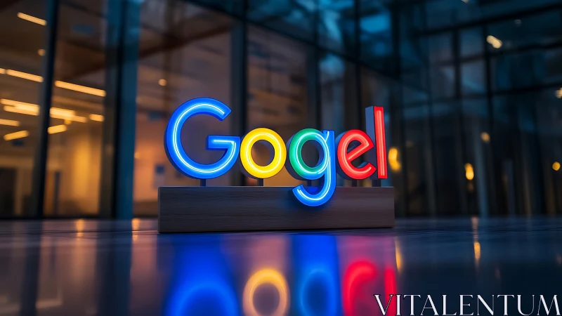 Google Neon Sign in Modern Building Lobby.