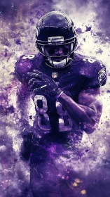 Dynamic digital painting of running back in purple burst field.