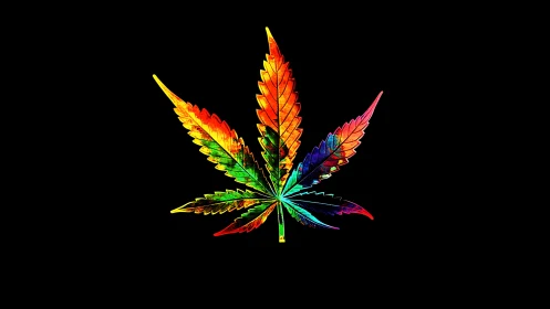 Spectrum-saturated cannabis leaf rendered with neon gradient lighting