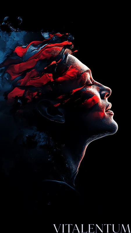 Dreamlit profile dissolving into rivers of red light.