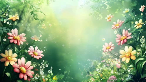 Spring Garden Dreams: Flourishing Flowers and Soft Light.