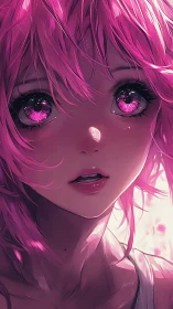 Starlit pink gaze of a luminous anime dreamer in bloom.