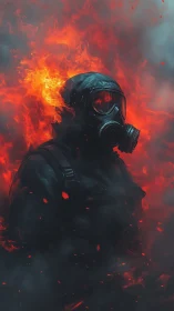 Inferno-clad wanderer stalks through ember-choked smoke.