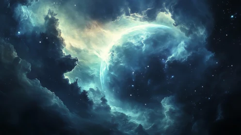 Cosmic stormclouds cradle a luminous newborn planet